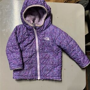 The North Face Purple Speckled Kids Hooded Puffer Jacket